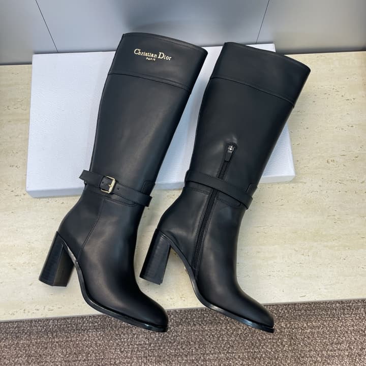 Dior D-Town Punk Chunky Heel Knight Boots – 2025FW in Black Leather
