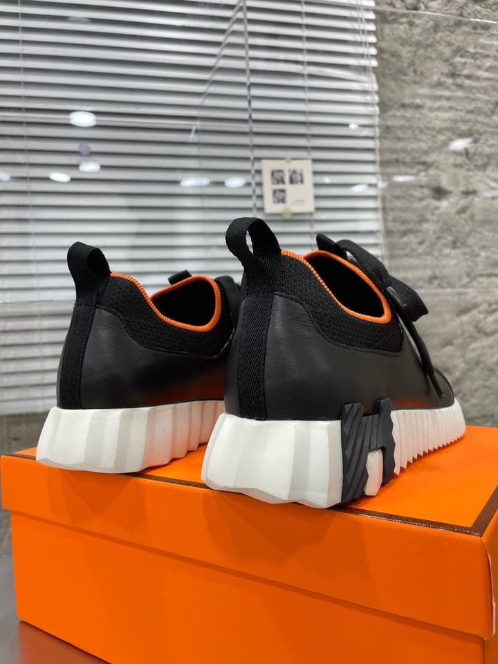 Hermès Sport Sneakers – Iconic Orange Edge in Black Knit With Black Laces
