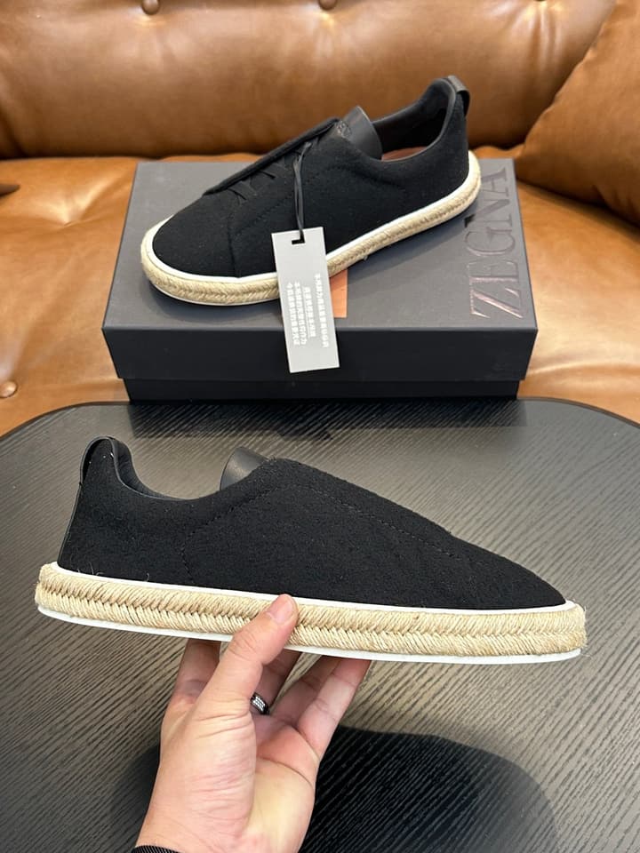 Zegna Triple Stitch Low-Top Sneakers in Deep Black