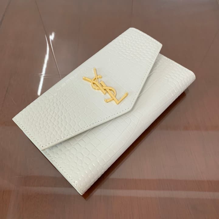 Saint Laurent Uptown Crocodile Embossed Long Wallet in Black Crocodile Embossed