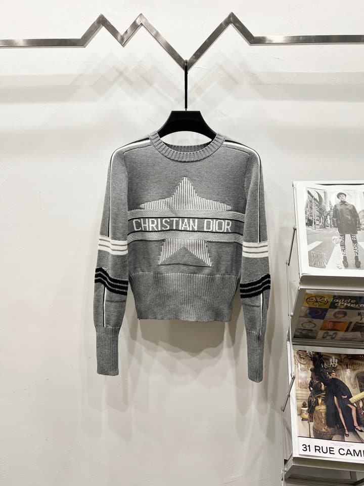 Dior x Peter Doig Ski Series Sailor Collar Knit Sweater – 23FW in Grey