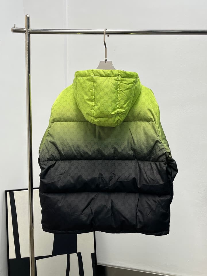 Gucci Jacquard Gradient Hooded Down Jacket in Bright Blue Navy Gradient