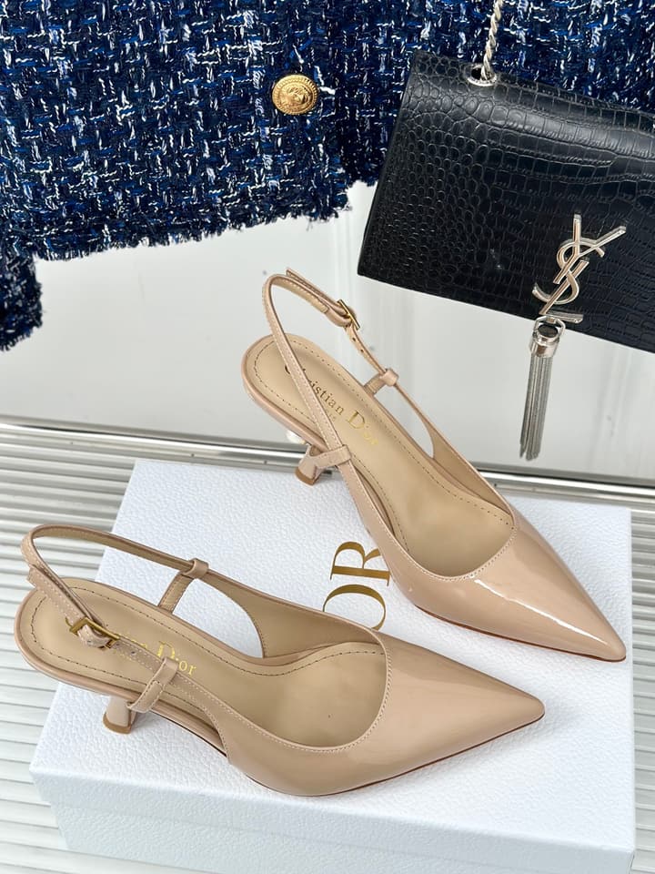 Dior Pearl Heel Pointed-Toe Slingback Mules – Spring/Summer Collection – 2024 in Black Leather
