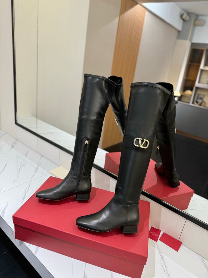 Valentino Garavani VLogo Type Leather Over-the-Knee Boots