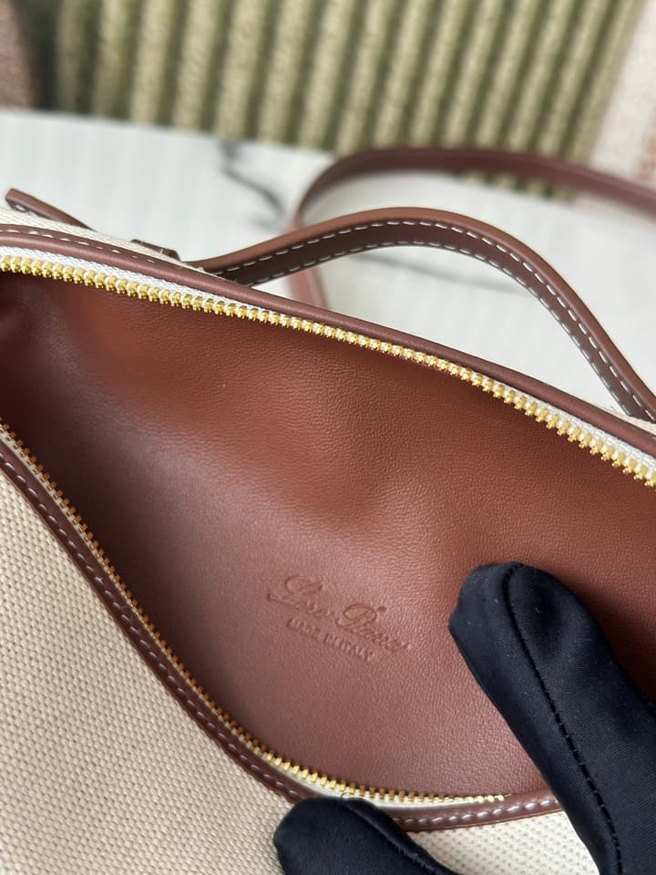 Loro Piana L19 Canvas Crossbody Bag – Spring/Summer Resort Collection in Beige Canvas With Burgundy Trim