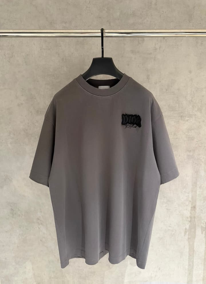 Dior Patch Embroidered Heavyweight T-Shirt in Grey