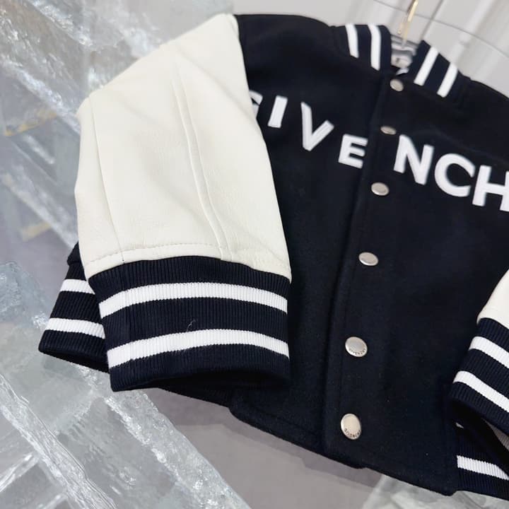 Givenchy Kids Patchwork Leather Bomber Jacket – Kids Collection in Black And White Varsity Jacket