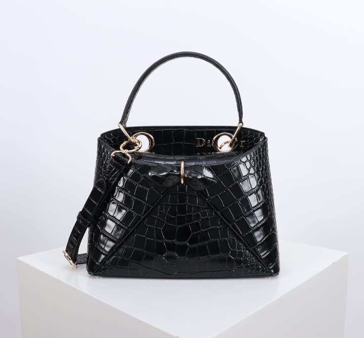 Dior Crocodile Embossed Bow Top Handle Bag – 2026SS in Black Crocodile Embossed