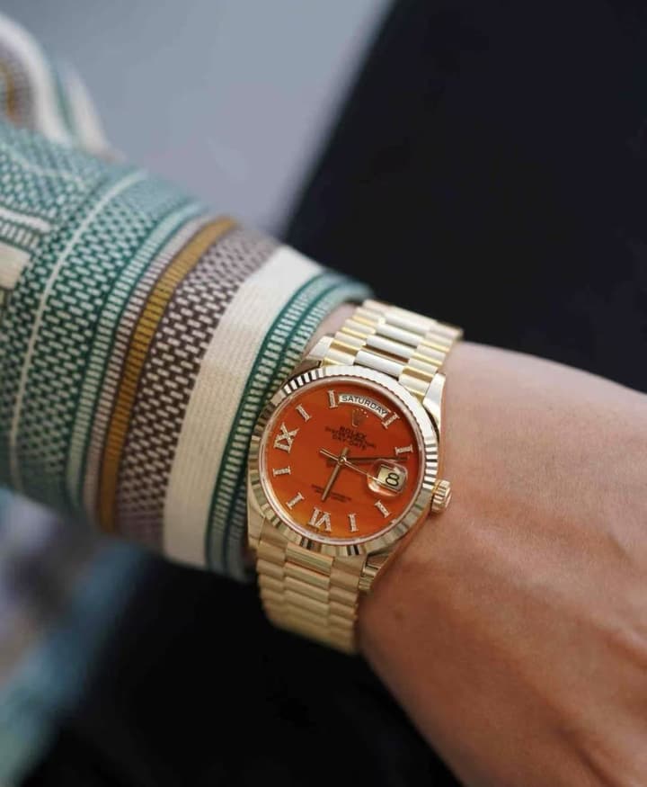 Rolex Day-Date 36 Yellow Gold Red Carnelian Watch