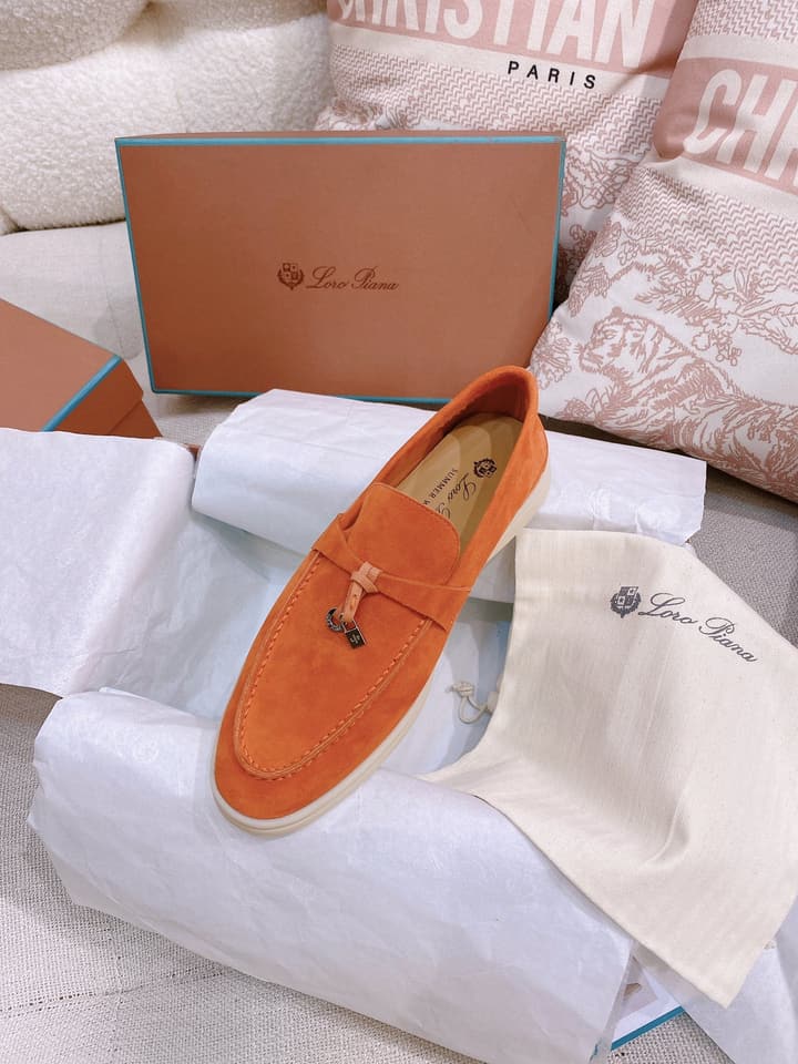 Loro Piana Glossy Cashmere Loafers in Blush Pink Suede