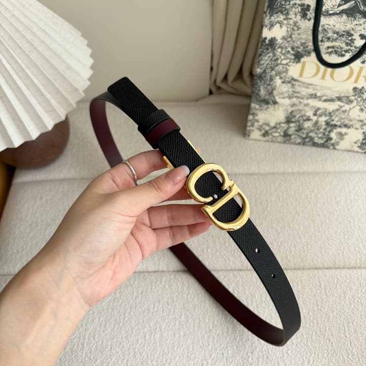 Dior Reversible Calfskin CD Buckle Belt in Black/burgundy With Gold Hardware