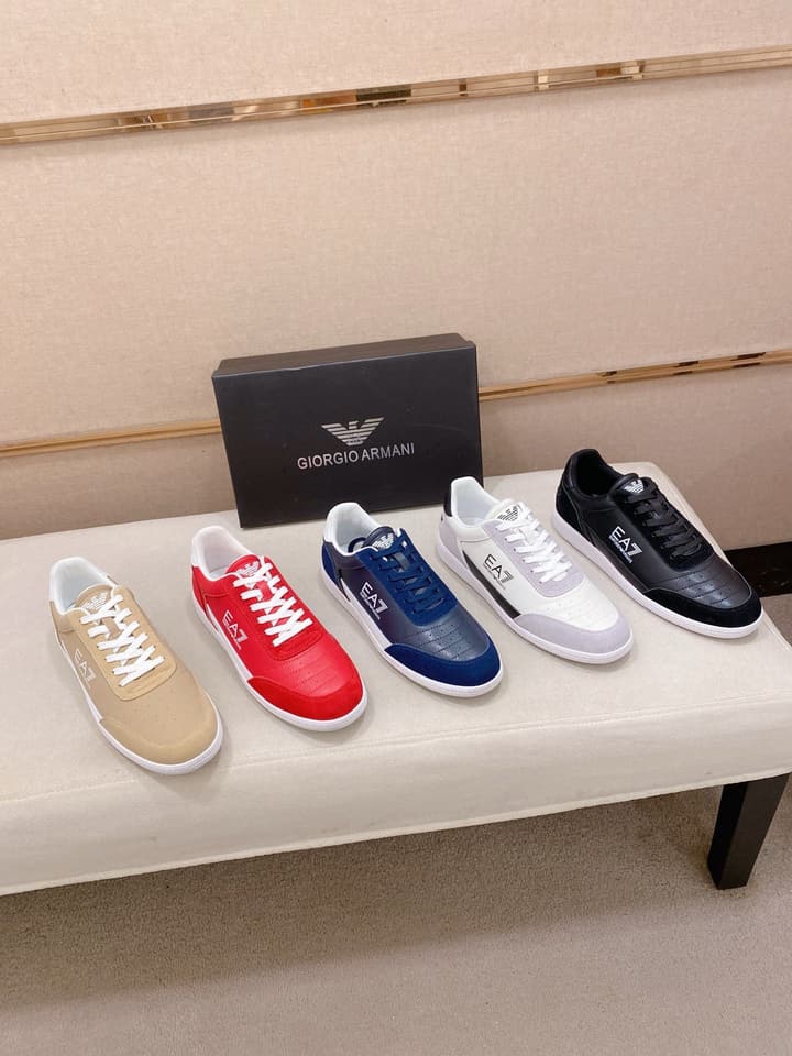 Armani Italian Leather Luxury Sneakers – New Collection in Bright Red