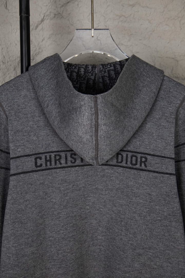 Dior Monogram Jacquard Zipper Cardigan – 24SS in Grey With Black Stripes