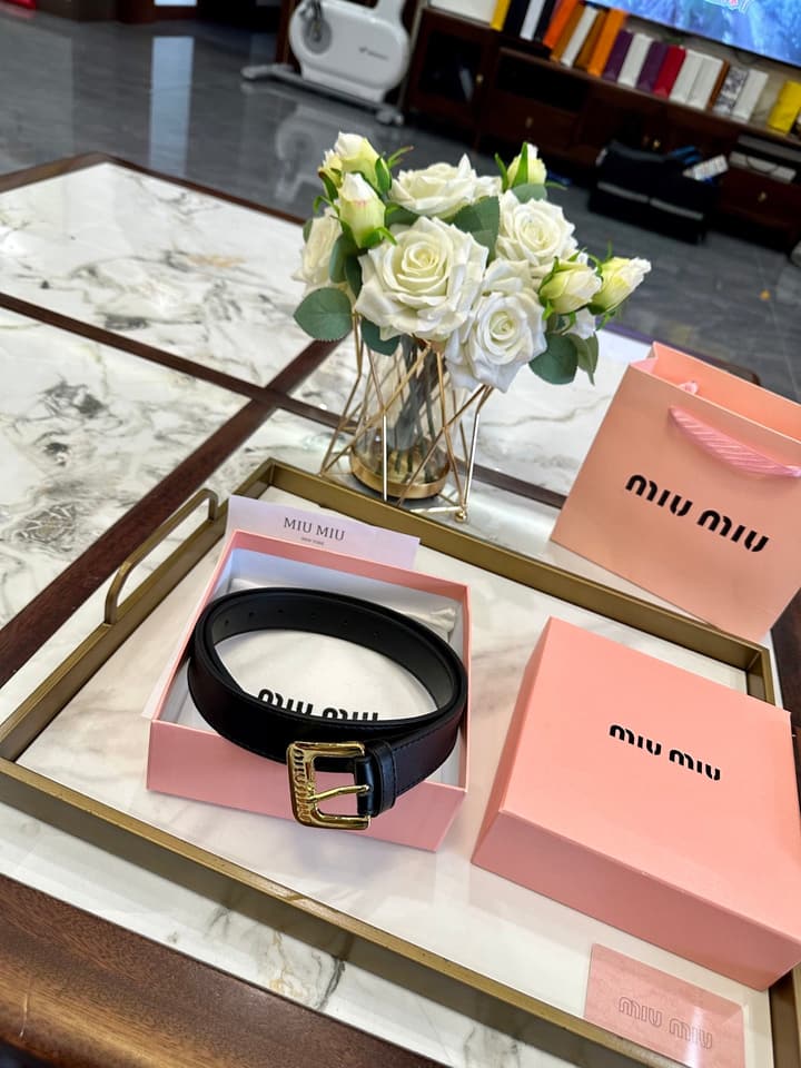 Miu Miu Classic Leather Belt – 3.0cm in Black With Gold Buckle