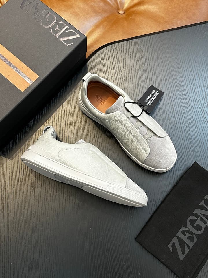 Zegna Triple Stitch™ Low-Top Sneakers in Leather Off-white