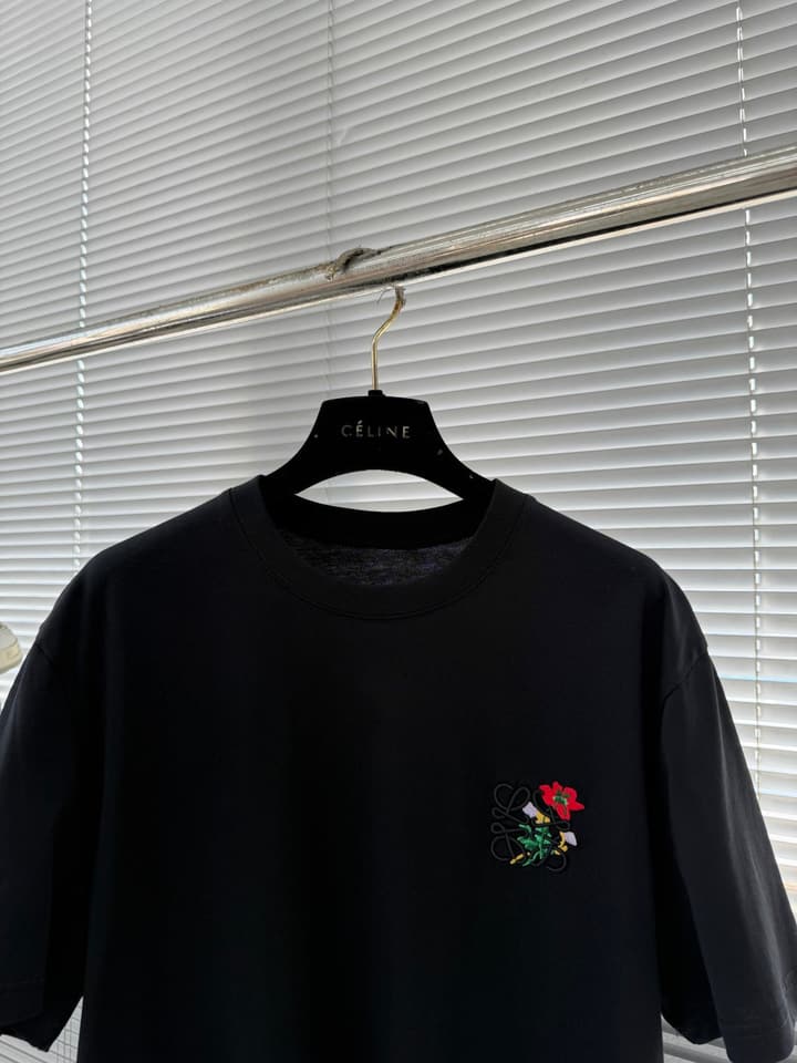 Loewe Embroidered Cotton T-Shirt in Classic Black
