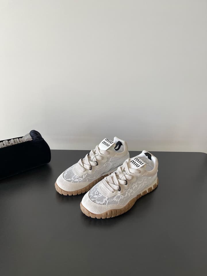 Miu Miu Latest Lace Retro Mary Jane Sneakers in Black