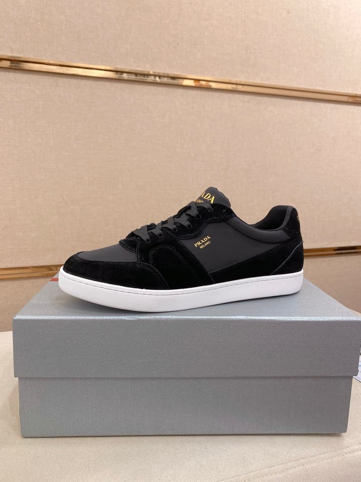Prada Men's Leather Air Cushion Sneakers in Black Monochromatic