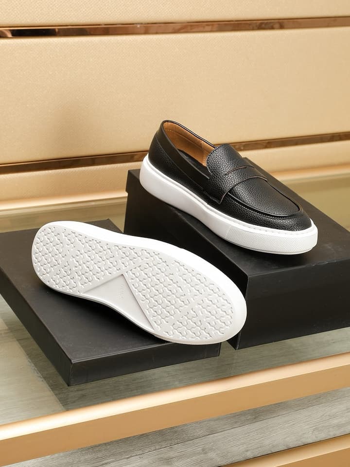 Boss Men's Luxury Leather Slip-On Loafers in Black Smooth Leather