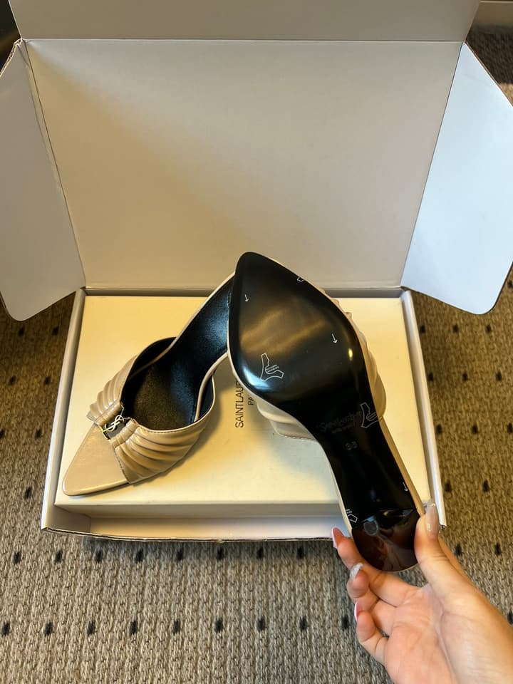 Saint Laurent Ruched Leather Mules – 26SS in Beige