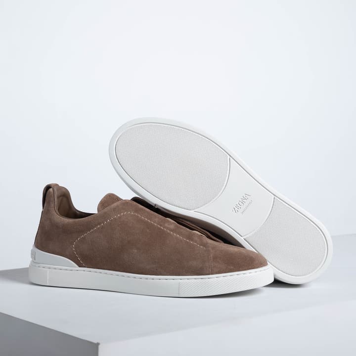 Zegna SECONDSKIN Triple Stitch Low-Top Sneakers in Navy Smooth Leather