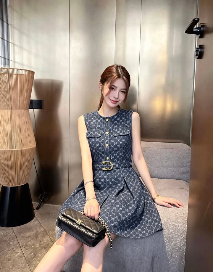 Gucci Belted Jacquard Dress – Spring/Summer Collection – 2026SS in Blue