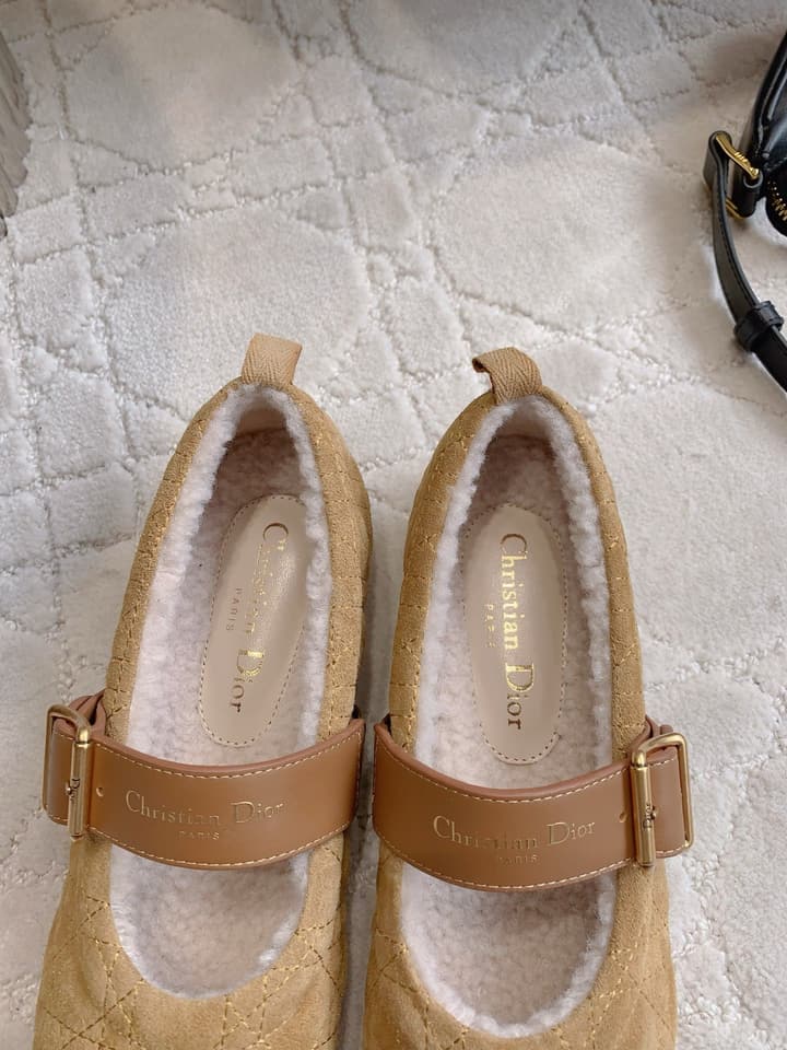 Dior Quilted Wool Mary Jane Flats in Black Suede