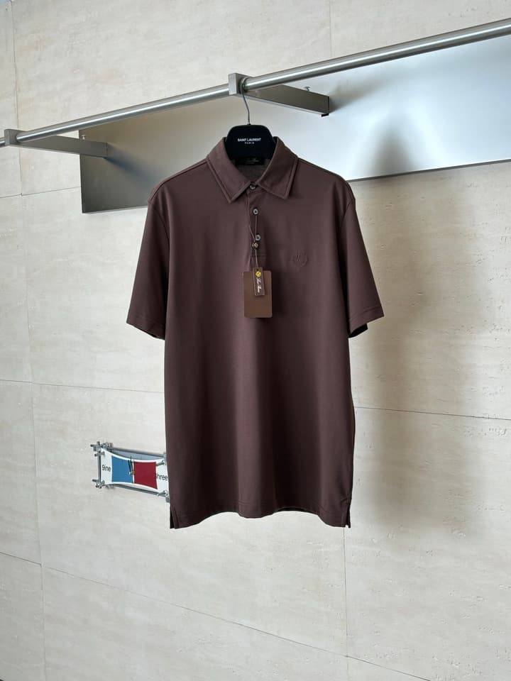 Loro Piana LP Logo Embroidered Pique Cotton Polo Shirt in Dark Brown