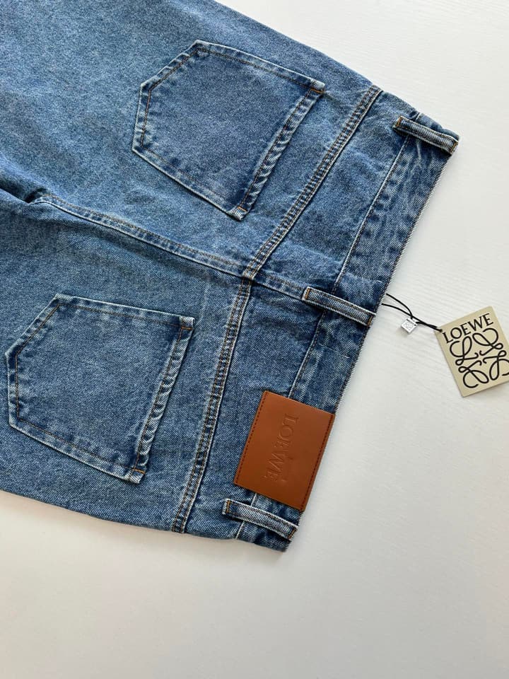 Loewe Anagram Laser-Cut Denim Shorts in Blue Denim