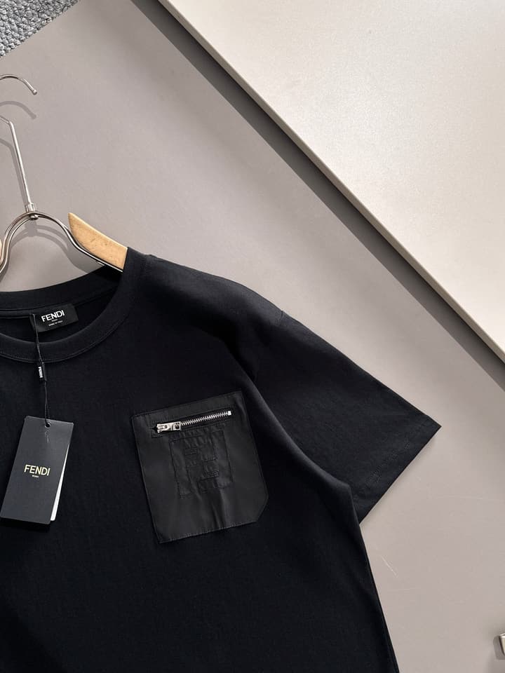 Fendi Flocked Double F Logo Zipper Pocket T-Shirt – 2025SS in Black