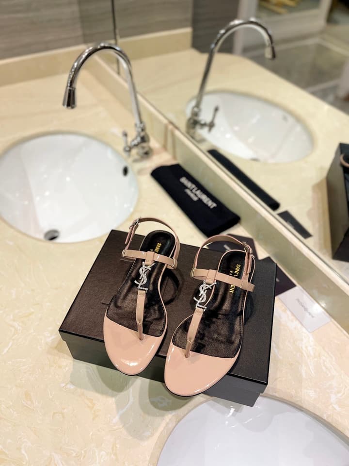 Saint Laurent Beautiful Siren Flat Sandals in Bright Blue
