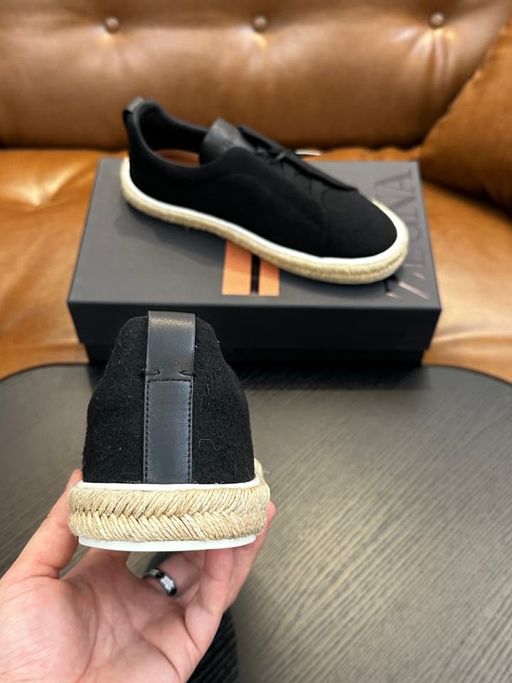 Zegna Triple Stitch Low-Top Sneakers in Deep Black