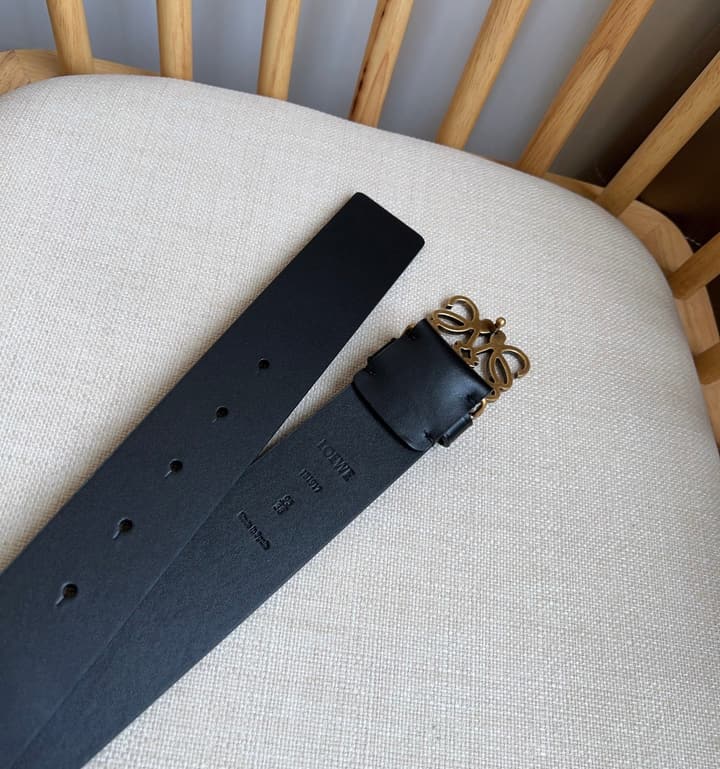 Loewe Narrow Leather Belt with Anagram Padlock Buckle in Black Leather With Silver Buckle
