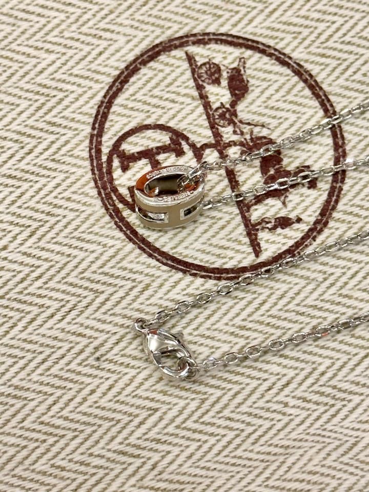Hermès H-Letter Oval Enamel Necklace in Gold