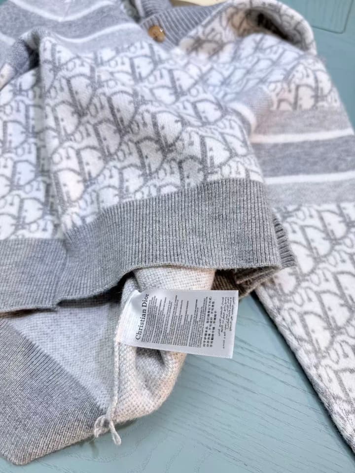 Dior Classic Children's Knit Cardigan – Kids Collection – 2025SS in White And Grey Monogram Cardigan