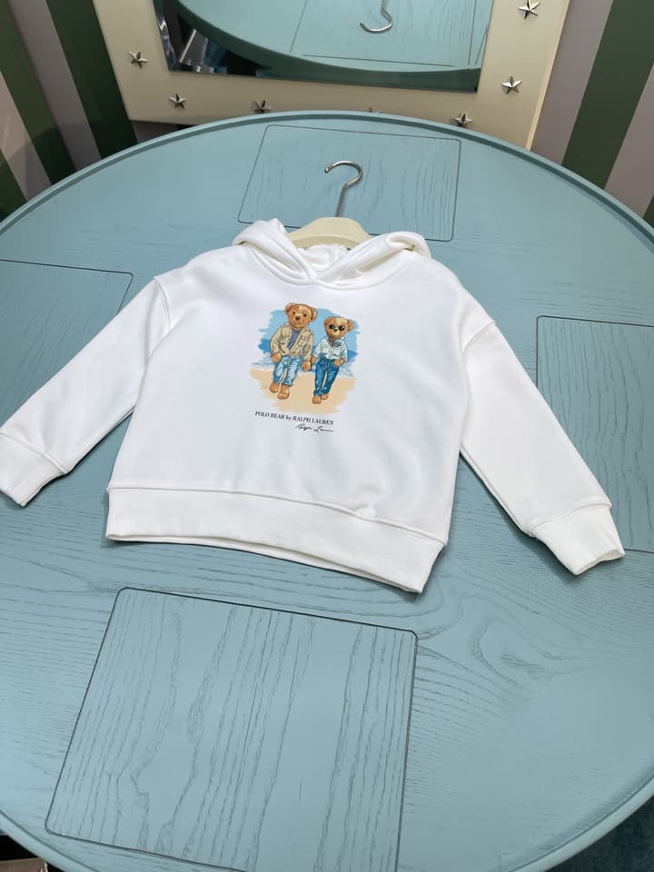 Ralph Lauren Inspired Kids Hooded Sweatshirt – 2025FW – Kids Collection in Cream Bear Duo Graphic