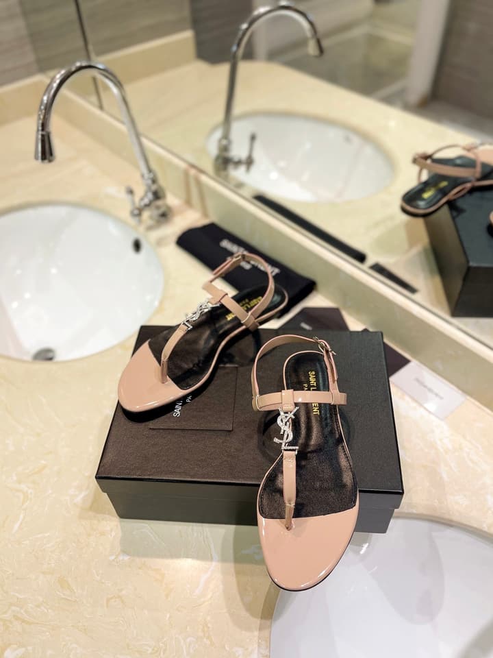 Saint Laurent Beautiful Siren Flat Sandals in Bright Blue