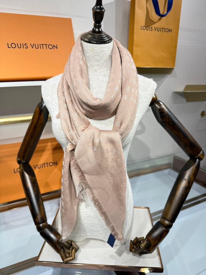 Louis Vuitton Classic Monogram Silk Wool Shawl in Beige
