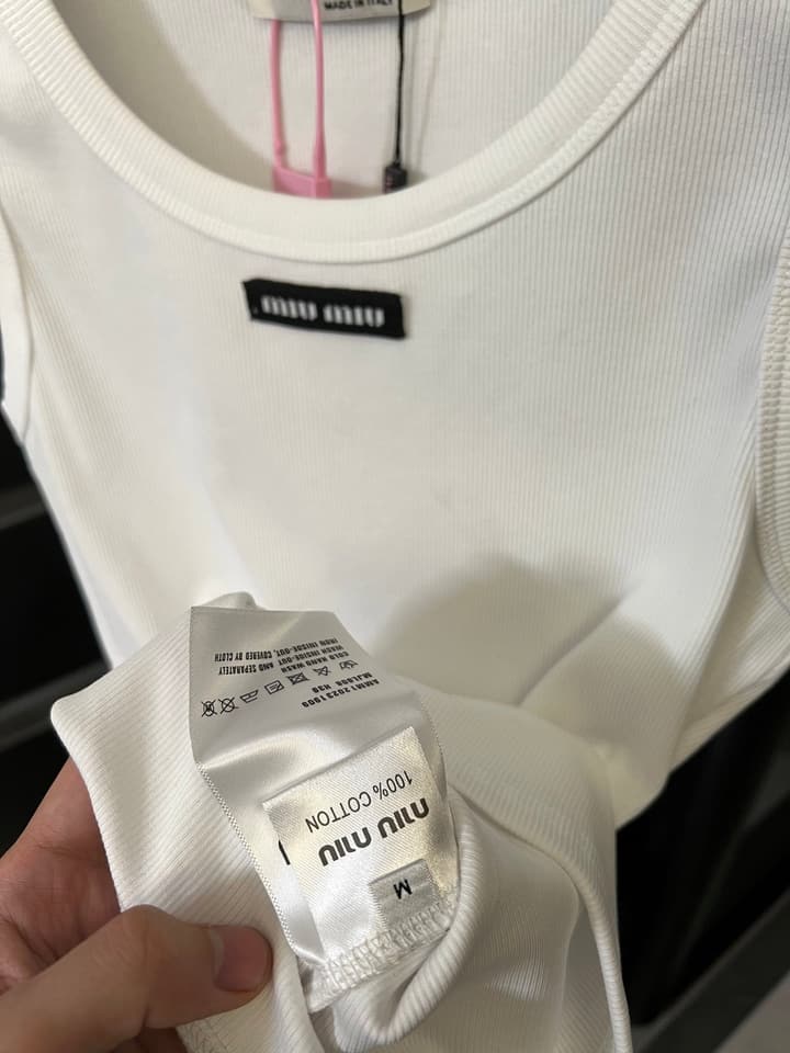 Miu Miu Ribbed Cotton Logo Tank Top – 25SS in Grey