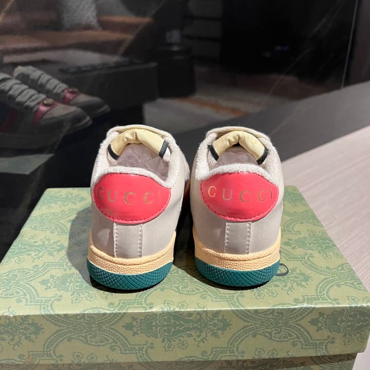 Gucci Rhyton Distressed Kids' Sneakers – Kids Collection – 2023SS in Cream With Blue Flower Design