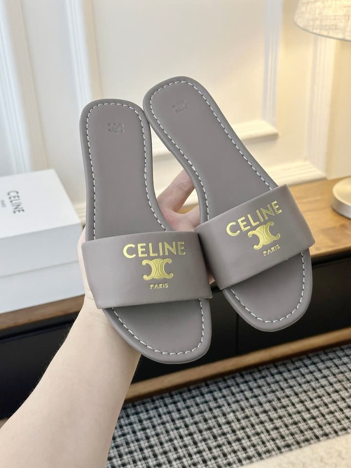 Celine Minimalist Triomphe Flat Sandals – Summer Collection in White