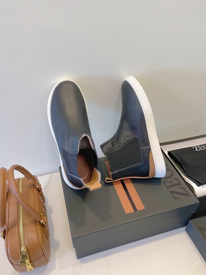Zegna COUTURE Triple Stitch Leather Sneakers in Black Suede With Dark Sole