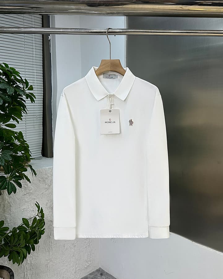 Moncler Classic Embroidered Long Sleeve Polo Shirt – 2025 Fall Collection in Black