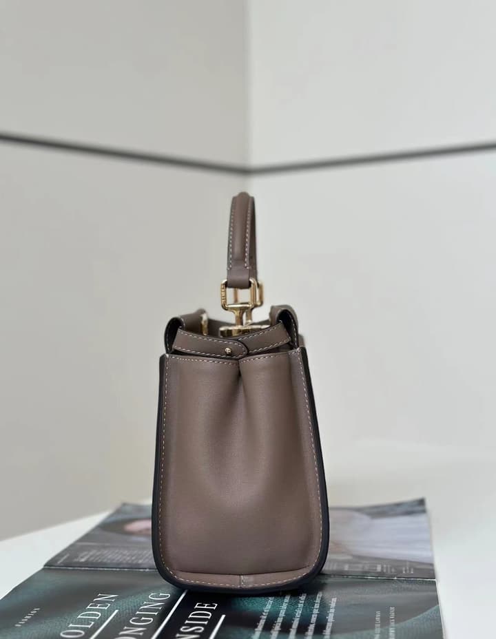 Fendi Peekaboo Classic Calfskin Handbag in Taupe Leather