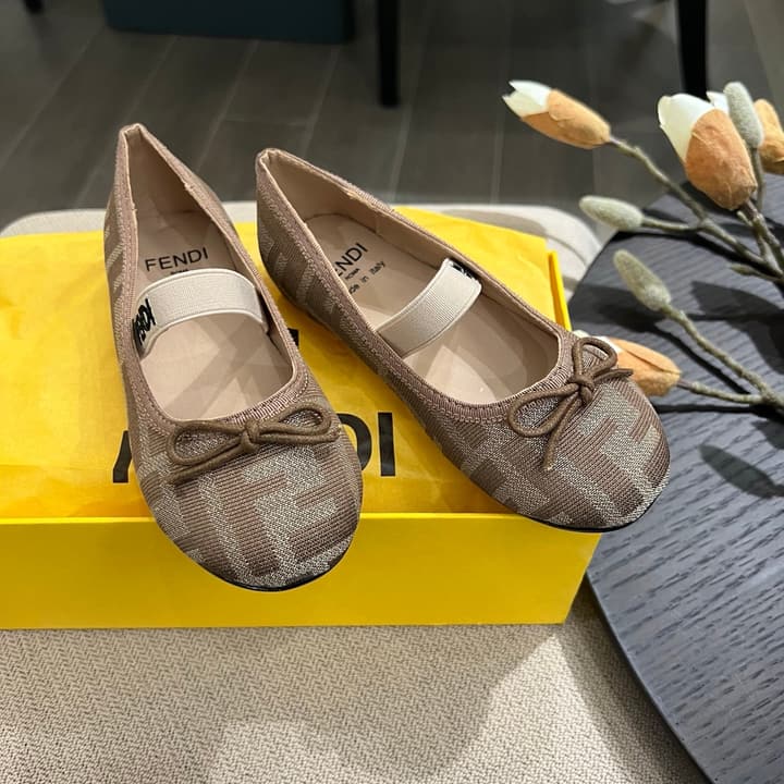 Fendi Girl's Double F Ballerina Flats – Kids Collection – 24SS in Black Monogram