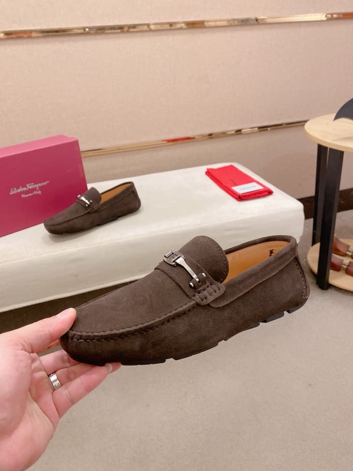 Ferragamo Men's Suede Driving Shoes in Brown Suede