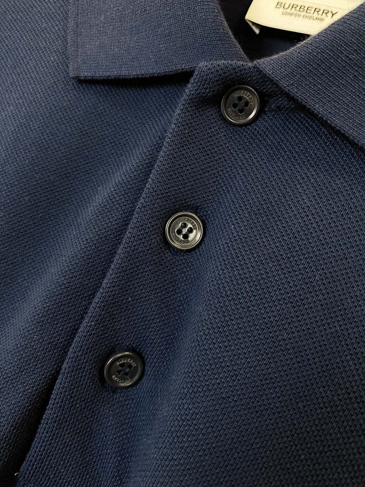 Burberry Equestrian Knight Piqué Cotton Polo Shirt in Navy Blue