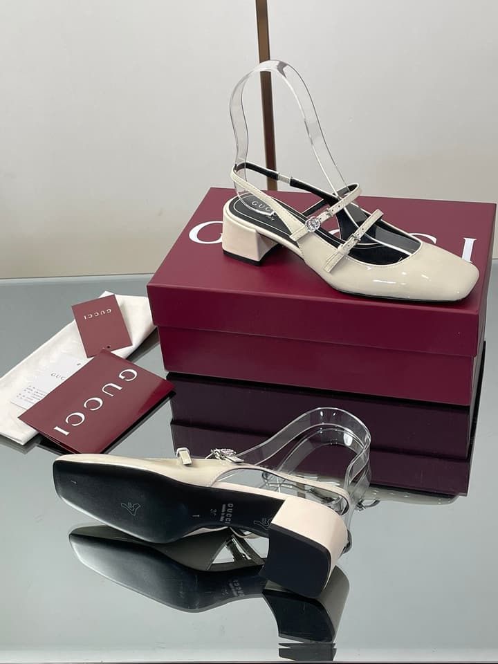 Gucci Crystal Double G Slingback Pumps – 2025 Fall Collection in Burgundy Red