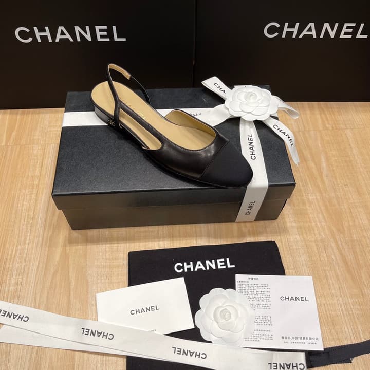 Chanel Classic Slingback Heels in Black Polished Finish