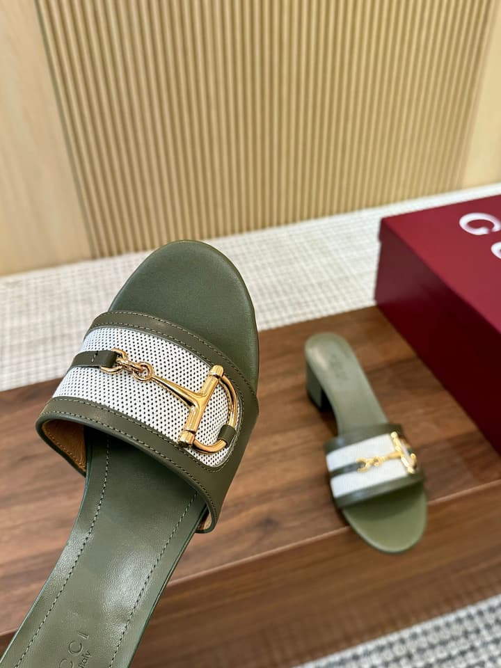 Gucci D-Horsebit Mule Sandals in Brown Gg Canvas